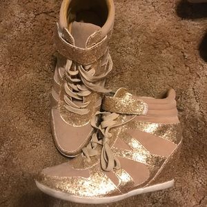 Gold Sequin / Glitter Sneaker Wedges